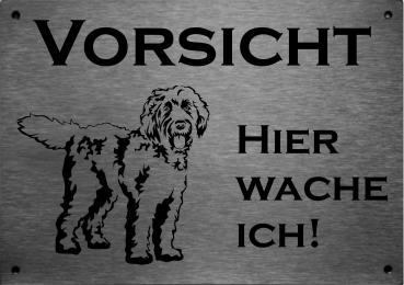 Edelstahl Warnschild Labradoodle VORSICHT Hier wache ich!